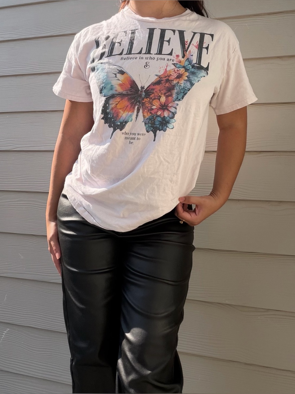 Believe Butterfly Graphic Tee Women’s Top